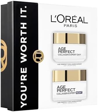 L'Oreal Paris Age Perfect Collagen Day & Night Skincare Gift Set: Collagen-Boosting Day Cream & Soya Bean-Enriched Night Cream to Rejuvenate Mature Skin, Fight Sagging & Target Age Spots