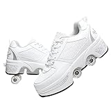 ローラースケート 女の子 ローラースケート 子供 ローラースケート キッズ ローラースケート キッズ 初心者 かわいい インラインスケート 4輪 自動ウォーキングシューズ見えないプーリーシューズスケート (22.5-23cm/34, White Silver)