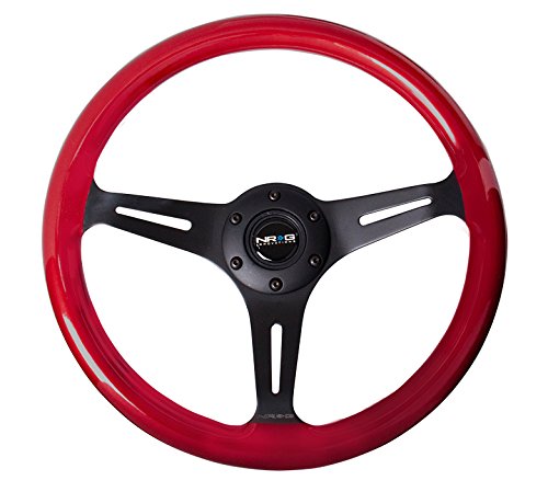 Volante esportivo de madeira 350 mm NRG Innovations NRG-ST-015BK-RD, 3 raios pretos, 25 mm de profundidade, vermelho perolizado