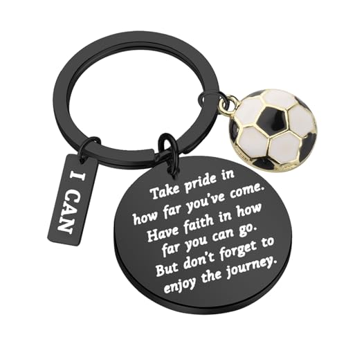 FUSTMW Soccer Keychain Sports Ball Inspirational Gifts for Player and Lover (Black)