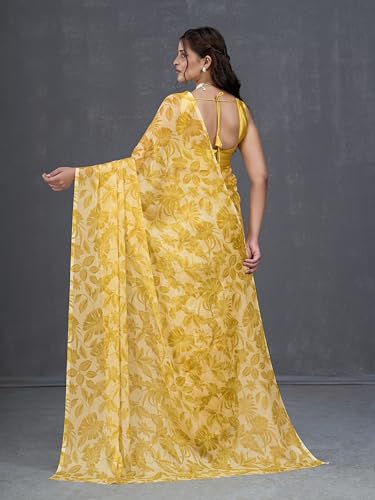 Image of Garden Vareli Nara Chiffon All-Over Floral Print Saree With Blouse Piece