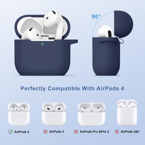 Image of Tobfit Case for AirPods 4 Case Cover 2024 with Lanyard & Keychain, Soft Silicone Protective Case for Apple AirPods 4th Generation, Full Protection, Support Wireless Charging, Midnight Blue