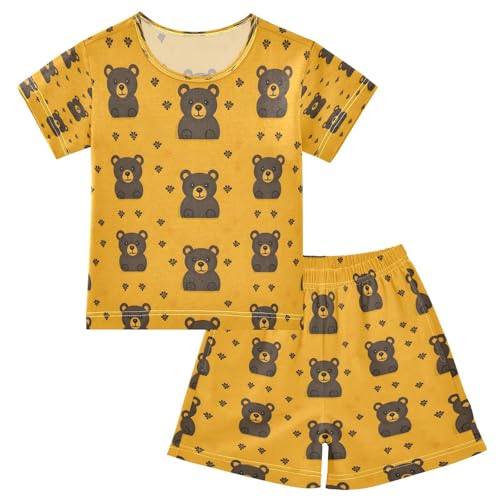 senya Short Sleeve Pajamas Sets Summer Cotton Sleepwear Bear Yellow Background