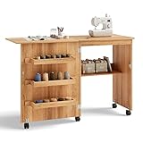Giantex Folding Sewing Craft Table, Sewing Cabinet with 3 Storage Bins and Shelf, Rolling Craft...