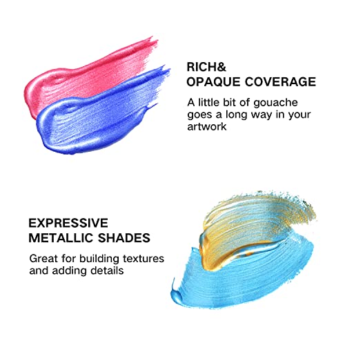 Himi Metallic Gouache Paint Set, 18 Colors X 30Ml Unique Jelly Cup Design With 3 Paint Brushes And A Palette In Carrying Case, Perfect For Artists, Students, Gouache Opaque Watercolor Painting #TOP2