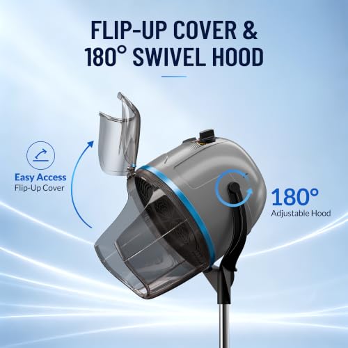 Image of ZENY Professional Stand Up Hair Dryer, 1300W Bonnet Dryer Adjustable Height | Stand Up, Rolling Wheels, Adjustable Time and Temperature Setting, Low Noise