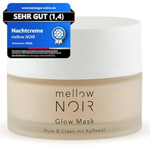 mellow NOIR Glow Mask 50ml | tägliche Nachtcreme | Reduziert sichtbare Poren & Rötungen | Für eine ebenere Haut | Spürbarer Sofort-Effekt | Vegan | zertifizierte Naturkosmetik