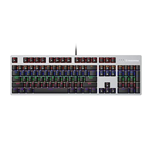 Punkston TK104 Mechanical Gaming Keyboard, RGB Rainbow Backlit 104 Keys Anti-Ghosting PC Gaming Wired Keyboard with Metal Panel (Blue Switch)
