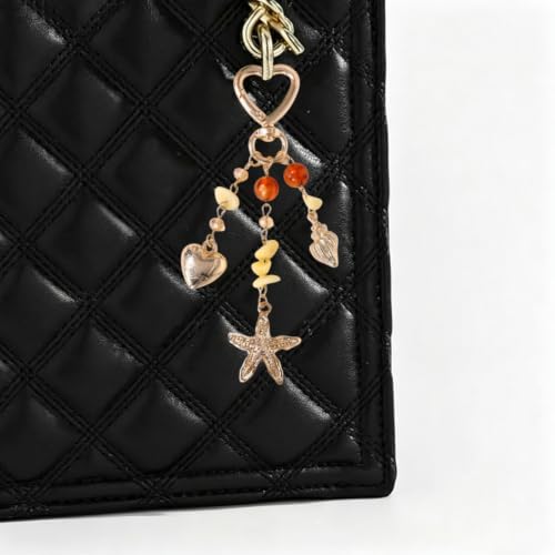 Image of Gold Keychain Sun Starfish Bag Charms for Purse Handbag Backpack Tote Bags Decor Accessories