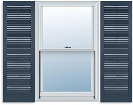Exterior Solutions Standard Louver Exterior Vinyl Window Shutters, Bedford Blue (Pair), 15 Inch x 55 Inch