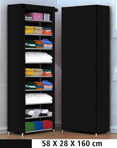 Image of ClearSpace Multipurpose Baby Wardrobe /Cabinet /Multipurpose Storage Rack, Foldable, Collapsible Fabric Wardrobe Organizer for Clothes (Plastic and Non Woven Fabric) (Black, 9 - Layer)