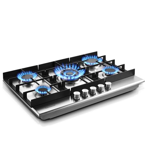 Eascookchef 30 inch Gas Cooktop, Gas Stove Top with 5 High Efficiency Burners, Bulit-in Stainless Steel Propane Cooktop for Kitchen, NG/LPG Convertible Stovetop, Thermocouple Protection