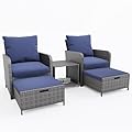UDPATIO Wicker Patio Chairs with Ottoman Balcony Furniture 5 Pieces Patio Conversation Set for Small Space