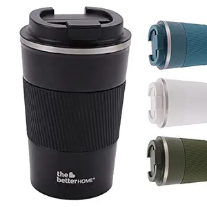 The Better Home Insulated Coffee Mug with Lid and Sleeve (380ml) | Double Wall Insulated Stainless Steel Mug for Coffee & Tea | Hot and Cold Tumbler | Coffee Mug with Lid for Home & Office (Black)