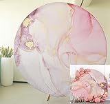 Remandacy Abstract Marble Photography Backdrop 7.2ft Diameter Pink and Gold Marble Texture Round Bac