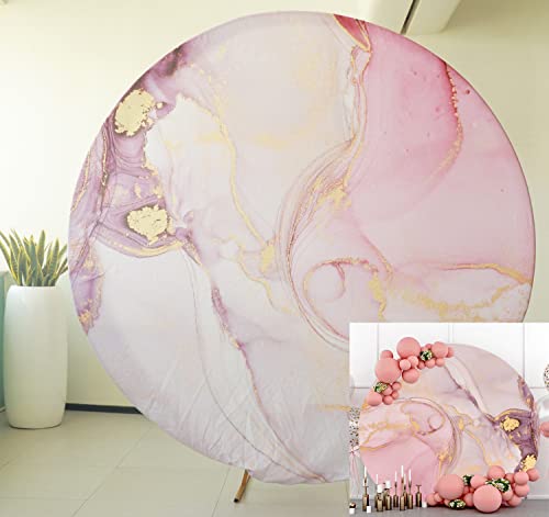 Remandacy Abstract Marble Photography Backdrop 7.2Ft Diameter Pink And Gold Marble Texture Round Backdrop For Birthday Baby Shower Party Portrait Photo Props Polyester #TOP16