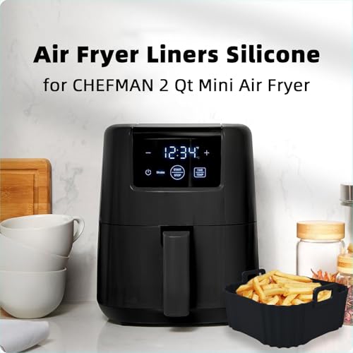Image of 2 Pack Silicone Air Fryer Liners for CHEFMAN 2 Qt, Square Reusable Non-Stick Liners for COSORI 2.1 Quart, Instant Pot Vortex 2QT Mini Air Fryer, Easy Clean & Dishwasher Safe