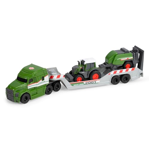 Dickie Toys - Bauernhof-Fahrzeuge Fendt Micro Farm Truck (32 cm) - 3er-Set Spielzeugautos (LKW mit Anhänger, Traktor und Ballenpresse), Spielzeug für Kinder ab 3 Jahre