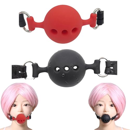 Image of DFsucces Leather Restraints Ball Mouth Plug Silicone Bondage Ball Gag Hollowed-Breathable Silicone Sex Gag Muzzles Adjustable Strap Bondage Harness Restraints-S(BO5)