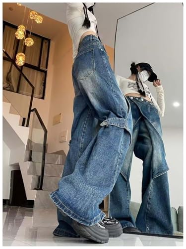 Women Novelty Jeans Y2k Wide Leg Jeans Punk Straight Jeans That Turn Into Flared Pants Gothic Hip Hop Streetwear4