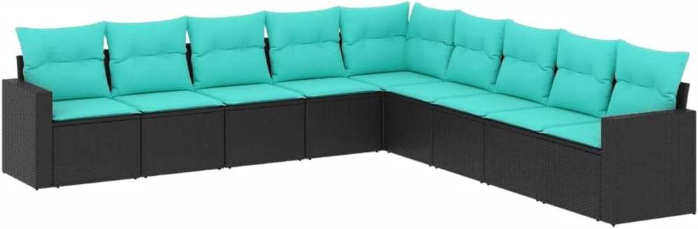 vidaXL 9-Piece Patio Sofa Set with Cushions, Black Poly Rattan Outdoor Furniture, Modular Design