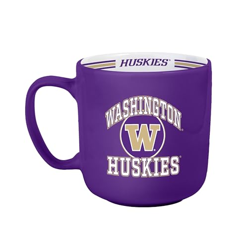 Image of Logo Brands NCAA Washington Huskies 15 oz Stripe Coffee Mug - Vintage Team Logo, Inside Print & Stripes, Microwave & Dishwasher Safe- Great Gift For Fans & Alumni
