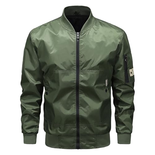 Generisch Strukturierte Casual Baseballjacke für Herren mit Stehkragen, Mantel, Oberteil, lockere Trendjacke (Army Green, L)