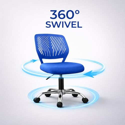 Image of Modern Ergonomic Office Chair, Adjustable Height, Chrome Base, Mesh Back Design, Rolling Wheels, Task Seating (Blue)