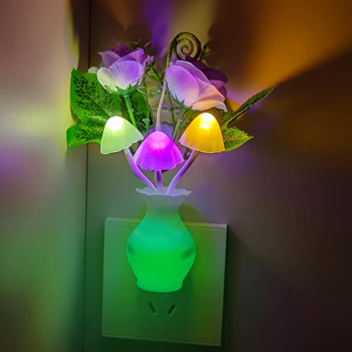 Ausaye Color-Changing Led Night Light, 1Pack Plug In Dusk-To-Dawn,Home Décor Lamp Dream Nightlight Purple Rose Flower Mushroom Night Light For Kids Adults Bedroom,Bathroom,Stairs, Kitchen,Hallway #TOP2