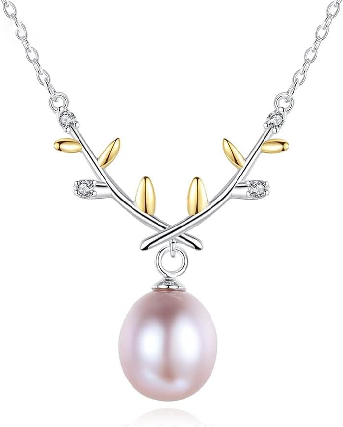 Pearl Necklace Genuine Freshwater Cultured 8-9mm Pearl Pendant Necklaces Sterling Silver for Women Fine Jewelry Gifts for Women Wife Girlfriend Mother