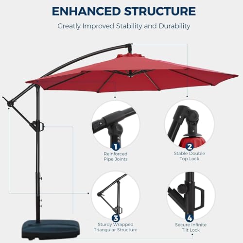 Image of THESHELTERS 10ft Side Pole Round Outdoor Garden Umbrella with Movable 60Kg Heavy Water Base Stand for Patio, Terrace, Cafe and Poolside | Waterproof Big Size Outdoor Umbrella