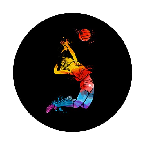 Volleyball Sports Colorful Pop Art Portrait Beach Volleyball PopSockets Swappable PopGrip, Black - Image 3