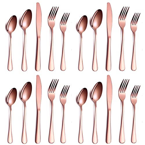 Image of Premium Daily Use Cutlery Stainless Steel Luxury Flatware Serving Dinner Spoon Fork Knife Reusable Mirror Finish for Home Kitchen Dining Table and Gifts (Set of 20, Rose Gold)