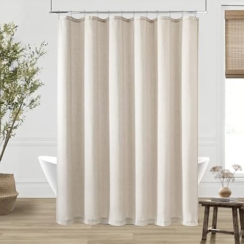 DUKIYO 80 Inch Long Shower Curtain Tan Beige Linen Extra Long Shower Curtains Cover