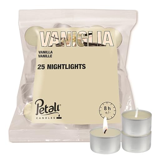 Image of Prices's Candle Petali Vanilla 25 Nightlights Bag Long Burning 8 Hour Scented Tea Light Candles Madagascan Vanilla Home Fragrance Aromatherapy Gift Set