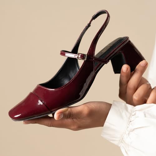 Image of Theater Women Twiggy Sling Back Comfortable And Stylish Block Heel Sandal For Office Casual Formal Wear, 9 UK, Red