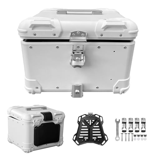 Top case moto 45L en aluminium blanc avec dosseret confort