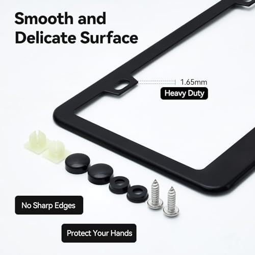 Ohuhu 917-01200-88 Matte Aluminum License Plate Frame With Black Screw Caps, 2Pcs 2 Holes Black Car Licenses Plate Covers Holders thumb #4