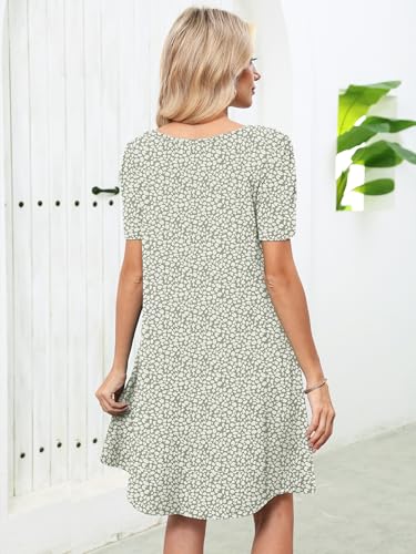 Image of Heymoments Women's Short Sleeve Crewneck Sundress Summer Casual A-Line Beach Dress with Pockets S-2XL