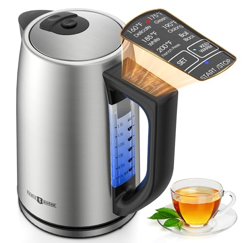 Electric Kettle Temperature Control, 1.7L Stainless Steel Tea Pot, Hot Water Boiler with LED Light,1500 Watts for Fast Heat Up, Strix Thermostat, Auto Shut-Off, Boil-Dry Protection, Keeping Warm
