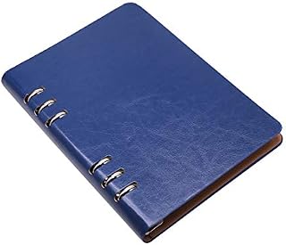A5 Notebook 6 Holes PU Leather Cover Notebook Loose Pocket Leather Refillable Notebook Binder Rings Journal Hard Cover Diary Bussiness (Blue)