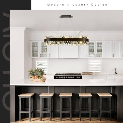 Image of AioTio Modern Crystal Chandelier, L35.4'' Black Rectangle Raindrop Chandelier, 16 Lights Luxury K9 Crystal Oval Ceiling Light Fixture for Kitchen Island, Dining Room, Living Room, Home Office