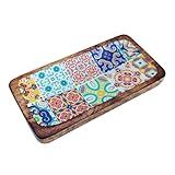 Material: Mangoholz und Harz Retro-Tablett mit bunten Zementfliesen, Mangoholz und Harz, Länge 20 cm