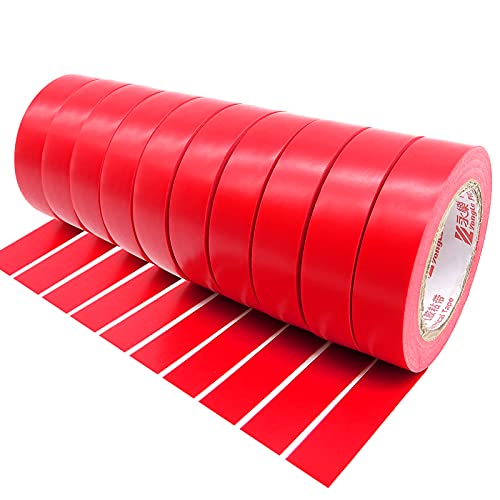 Image of Maveek 10 Rolls PVC Electrical Insulation Tapes, Waterproof Red Tapes, Rated up to 600 Volts and 176 F, 15mmx15m(0.6 inch x 49.2ft)