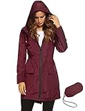 LOMON Women Waterproof Lightweight Rain Jacket Active Outdoor Hooded Raincoat (L, wine red)