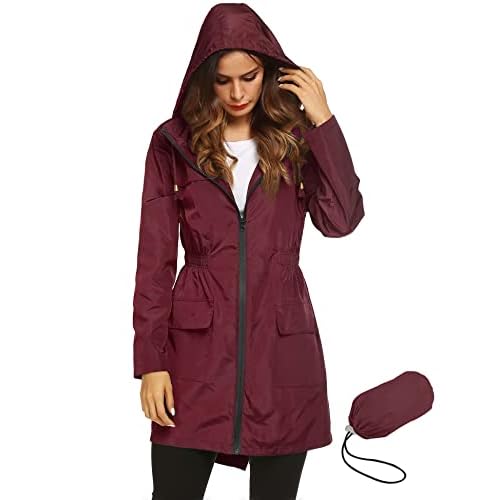 Lomon Women Waterproof Lightweight Rain Jacket Active Outdoor Hooded Raincoat Large Wine Red