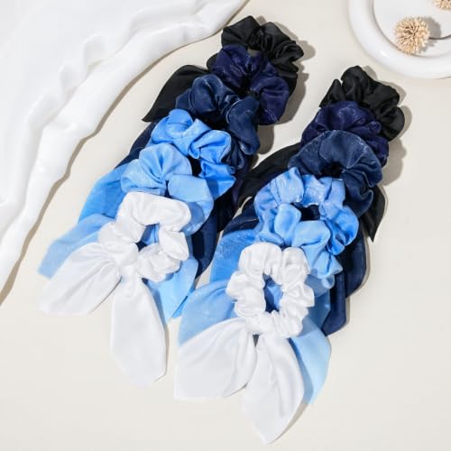 Image of 12 PCS Bow Hair Scrunchies Bunny Ears Silk Scrunchies Hair Ties Bobbles Elastic Hair Ties Ropes Ponytail Holder Hair Accessories for Women