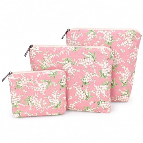 BBORGDC Makeup Pouch Set for Purse, Small Makeup Bag Set, Pouches for Purse, Purse Organizer Pouches, Pink Floral Makeup Pouch Set for Travel and Daily Use