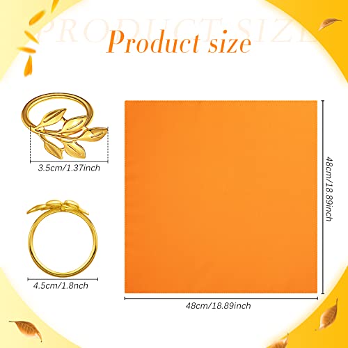 12 Pcs Christmas Gold Napkin Rings 12 Kitchen Cloth Napkins Gold Leaf Fall Napkin Rings Orange Dinner Napkins Ring Holder Fabric Beverage Napkins For Wedding Birthday Christmas Party #TOP1