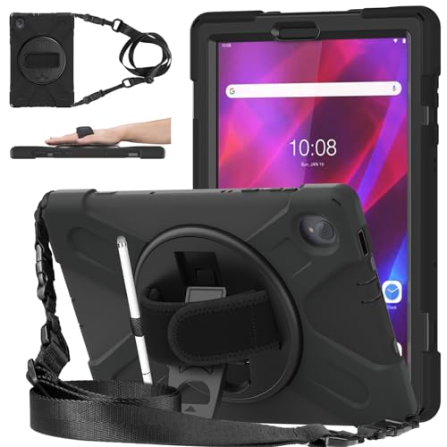 DreamerX Kids Case for Lenovo Tab K10 2021 / M10 FHD Plus 2nd Gen 10.3-inch 2020, Rugged Silicone Case Cover with Stand Hand/Shoulder Strap for 10.3" Tab K10 TB-X6C6L TB-X6C6F M10 Plus TB-X606F, Black